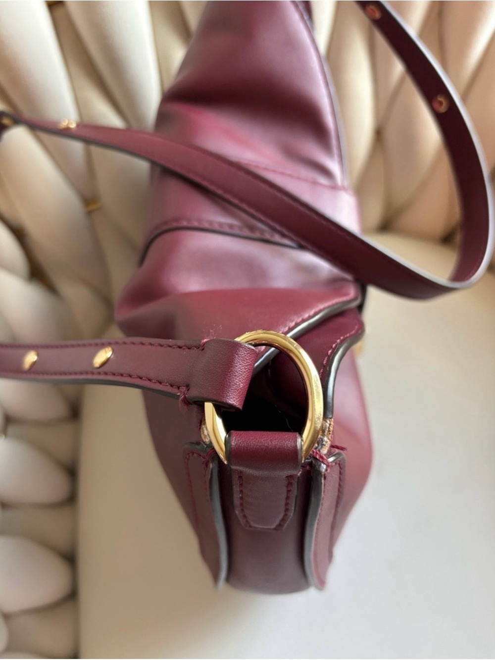 Michael Kors Gabby Maroon Leather Saddle Bag with Gold MK Emblem - Picture 6 of 11